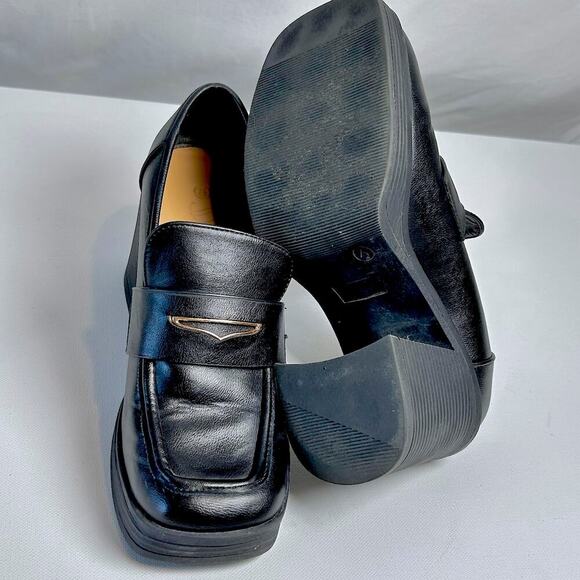 NWOT Black Chunky Square Toe Horsebit Platform Witchy Loafer Sz 7.5 - Picture 8 of 9